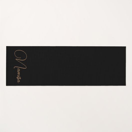 Monogrammed elegant zwart en goud vrouwelijk yogamat (Voorkant (horizontaal))