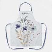 Monogrammed Elegante Chic Waterverf Blauwe Bloem Schort (Voorkant)