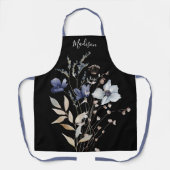 Monogrammed Elegante Chic Waterverf Blauwe Bloem Schort (Voorkant)