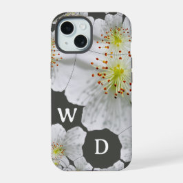 Monogrammed Elegante Schattigee Bloemkunst Houtsko iPhone 15 Case