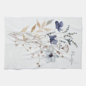 Monogrammed Elegante Waterverf Blauwe Wildflower Theedoek (Horizontaal)