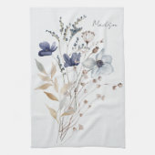 Monogrammed Elegante Waterverf Blauwe Wildflower Theedoek (Verticaal)