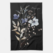Monogrammed Elegante Waterverf Blauwe Wildflower Theedoek (Verticaal)
