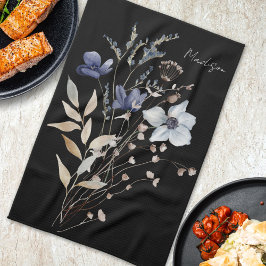 Monogrammed Elegante Waterverf Blauwe Wildflower Theedoek