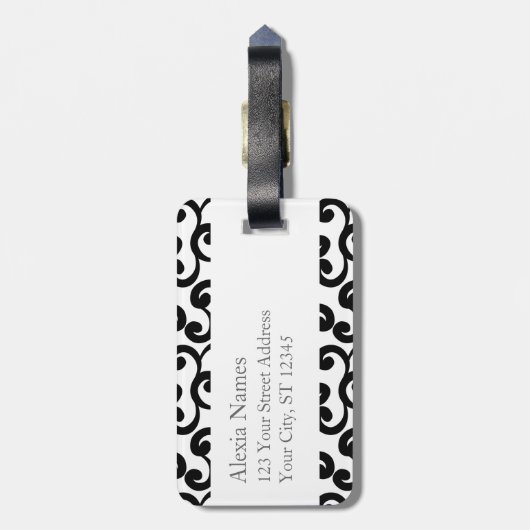 Monogrammed-elementen wit en ebony afdrukken bagagelabel (Achterkant verticaal)