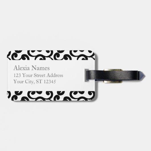 Monogrammed-elementen wit en ebony afdrukken bagagelabel (Achterkant horizontaal)