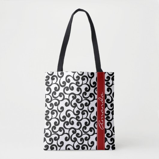 Monogrammed-elementen wit en ebony afdrukken tote bag (Voorkant)