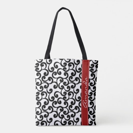 Monogrammed-elementen wit en ebony afdrukken tote bag (Achterkant)