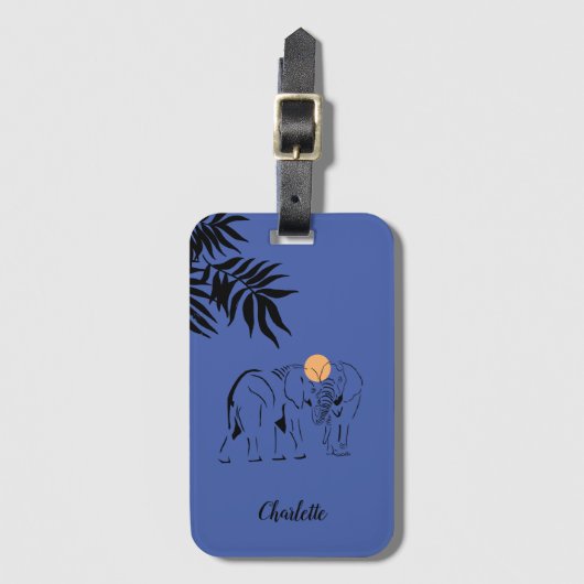 Monogrammed "Elephants at Night" Bagagelabel (Voorkant (verticaal))