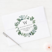 Monogrammed Emerald Forest gebladerte retouradres Ronde Sticker (Envelop)