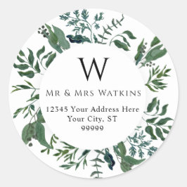 Monogrammed Emerald Forest gebladerte retouradres Ronde Sticker