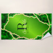 Monogrammed Emerald Green and Gold Agate Marble Strandlaken (Voorkant)