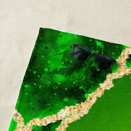 Monogrammed Emerald Green and Gold Agate Marble Strandlaken (In situ)