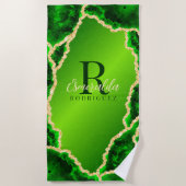 Monogrammed Emerald Green and Gold Agate Marble Strandlaken (Voorkant)