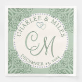 Monogrammed Emerald & Sand Wedding Servet (Voorkant)