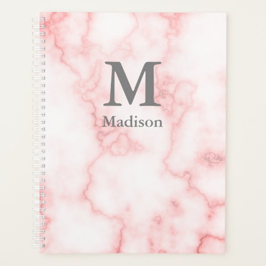 Monogrammed en Faux Pink Marble Planner (Voorkant)