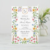 Monogrammed English Garden Floral Wedding Aankondiging (Staand voorkant)