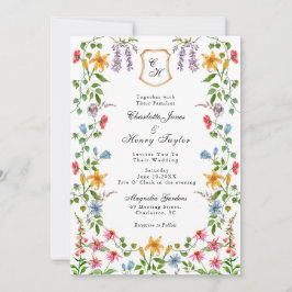 Monogrammed English Garden Floral Wedding Aankondiging