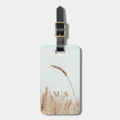 Monogrammed enkele gouden tarwe hoofd op licht bagagelabel (Voorkant verticaal)