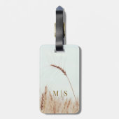 Monogrammed enkele gouden tarwe hoofd op licht bagagelabel (Achterkant verticaal)