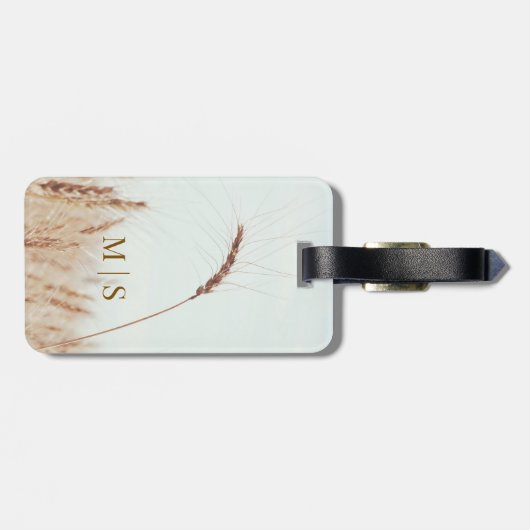 Monogrammed enkele gouden tarwe hoofd op licht bagagelabel (Achterkant horizontaal)