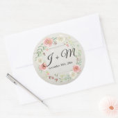 Monogrammed Envelop Rustiek Houten Blush Roos Bloe Ronde Sticker (Envelop)