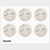 Monogrammed Envelop Rustiek Houten Blush Roos Bloe Ronde Sticker (Vel)