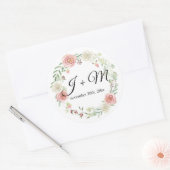 Monogrammed Envelop Seal Blush Ivory Roos Bloemen Ronde Sticker (Envelop)