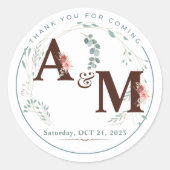 Monogrammed Eucalyptus Waterverf Bruiloft Sticker (Voorkant)
