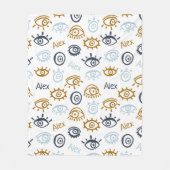 Monogrammed Evil Eye Pattern | Add Name Fleece Bla (Voorkant)