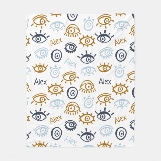 Monogrammed Evil Eye Pattern | Add Name Fleece Bla (Voorkant)