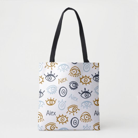 Monogrammed Evil Eye Pattern | Naam Canvas tas toe (Voorkant)