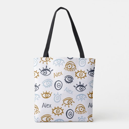 Monogrammed Evil Eye Pattern | Naam Canvas tas toe (Achterkant)