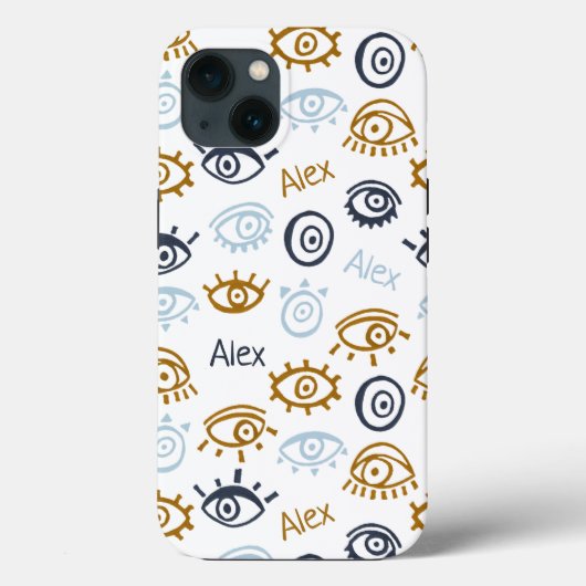 Monogrammed Evil Eye Pattern | Naam toevoegen Case-Mate iPhone Case (Achterkant)