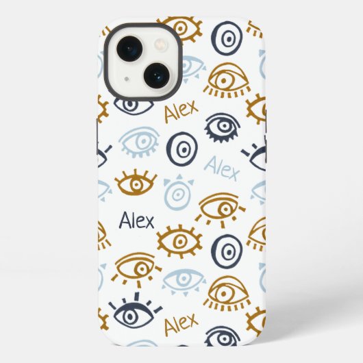 Monogrammed Evil Eye Pattern | Naam toevoegen iPhone Hoesje (Achterkant)