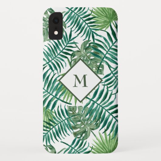 Monogrammed Exotic Leaves Case-Mate iPhone Case (Achterkant)