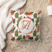 Monogrammed Fall Leaves Autumn Decor Oranje Green Kussen (Deken)