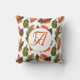 Monogrammed Fall Leaves Autumn Decor Oranje Green Kussen