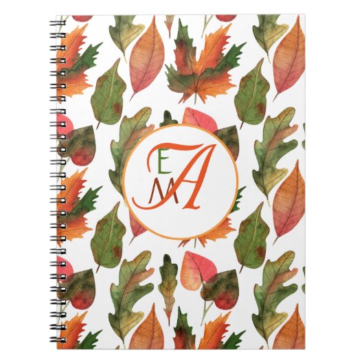 Monogrammed Fall Leaves Autumn Decor Oranje Green Notitieboek (Voorkant)