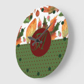 Monogrammed Fall Leaves Autumn Red Green Decor Grote Klok (Hoek)