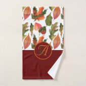 Monogrammed Fall Leaves Burgundy Autumn Decor Bad Handdoek (Handdoek)