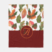 Monogrammed Fall Leaves Burgundy Autumn Decor Fleece Deken (Voorkant)