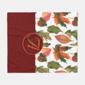 Monogrammed Fall Leaves Burgundy Autumn Decor Fleece Deken (Voorkant (Horizontaal))
