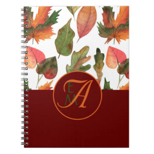 Monogrammed Fall Leaves Burgundy Autumn Decor Notitieboek
