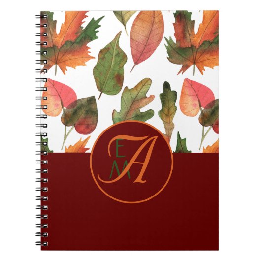 Monogrammed Fall Leaves Burgundy Autumn Decor Notitieboek (Voorkant)