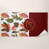 Monogrammed Fall Leaves Burgundy Autumn Decor Strandlaken (Voorkant)