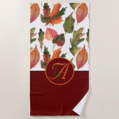 Monogrammed Fall Leaves Burgundy Autumn Decor Strandlaken (Voorkant)