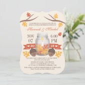 Monogrammed Fall Leaves Mason Jar Couples Shower Kaart (Staand voorkant)