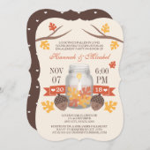Monogrammed Fall Leaves Mason Jar Engagement Party Kaart (Voorkant / Achterkant)