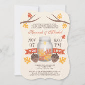 Monogrammed Fall Leaves Mason Jar Engagement Party Kaart (Voorkant)